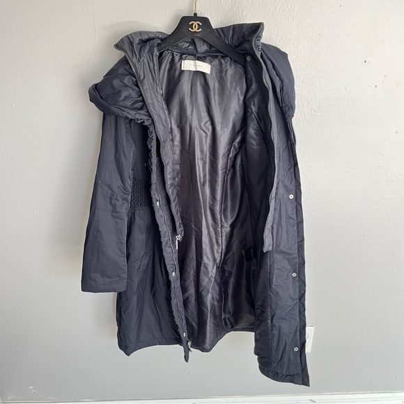 T Tahari Hooded Ribbed-Trim A-Line Jacket, Navy - Picture 12 of 14